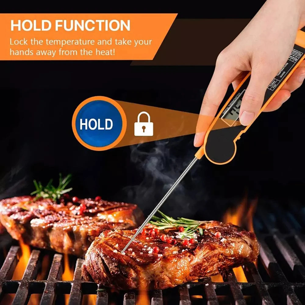 Instant Read Digital Kitchen Thermometer - Foldable Meat Temperature Probe for Perfect Cooking, BBQ & More!