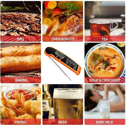 Instant Read Digital Kitchen Thermometer - Foldable Meat Temperature Probe for Perfect Cooking, BBQ & More!