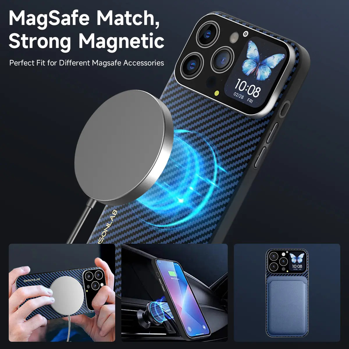 Smart Phone Case with 1.75-Inch HD Screen, 10 Second Custom Video Dial, Rear Camera Preview, Call & Message Alert, Music Control, Weather, Timer, Dynamic Smart Window, Multiple Model Options, Magnetic Wireless Charging, Practical Gadget Gift.