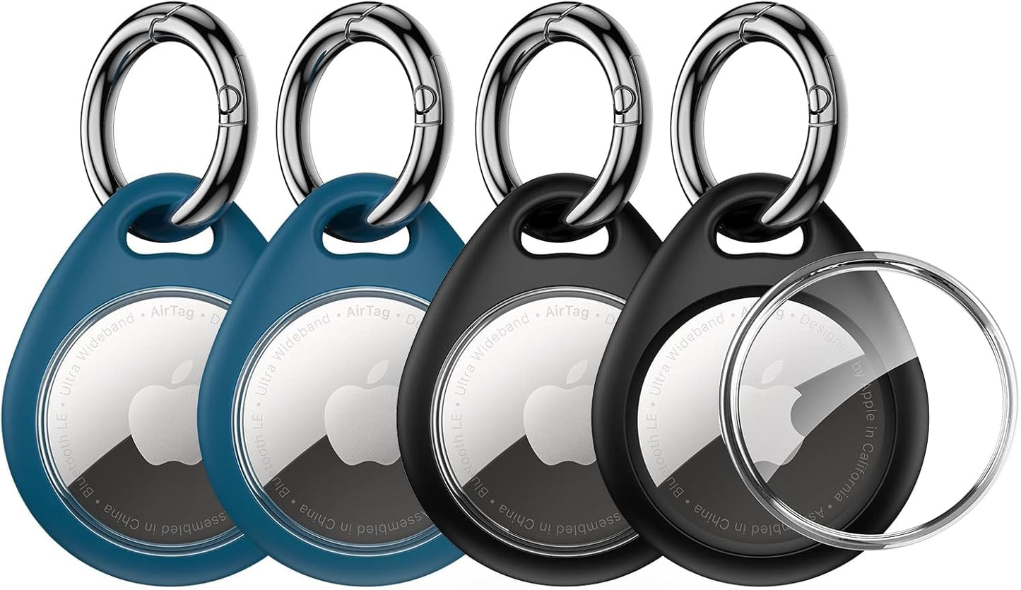 360° Protective Case for Airtag (1St & 2Nd Generation) [4 Pack], TPU Full Cover Keyring Holder with Premium Zinc Alloy Spring Clip, Scratch-Resistant Design for Keys, Bags, Luggage