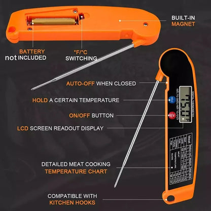 Instant Read Digital Kitchen Thermometer - Foldable Meat Temperature Probe for Perfect Cooking, BBQ & More!