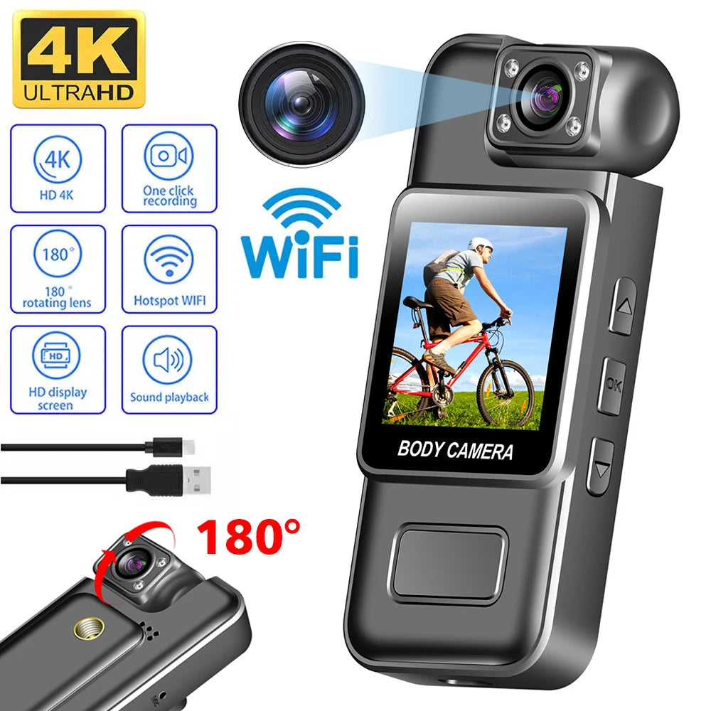 Capture Every Moment with the 4K Ultra HD WiFi Mini Camera - Your Perfect Portable Digital Video Recorder with Night Vision for Police and Outdoor Adventures